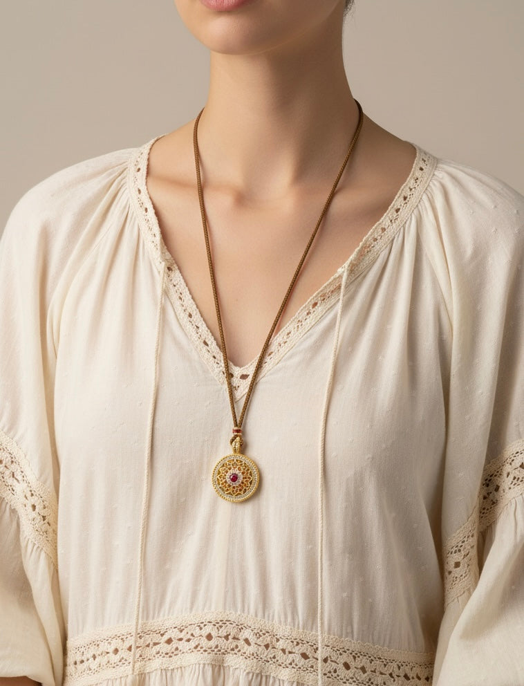 Hollow Floral Compass Necklace