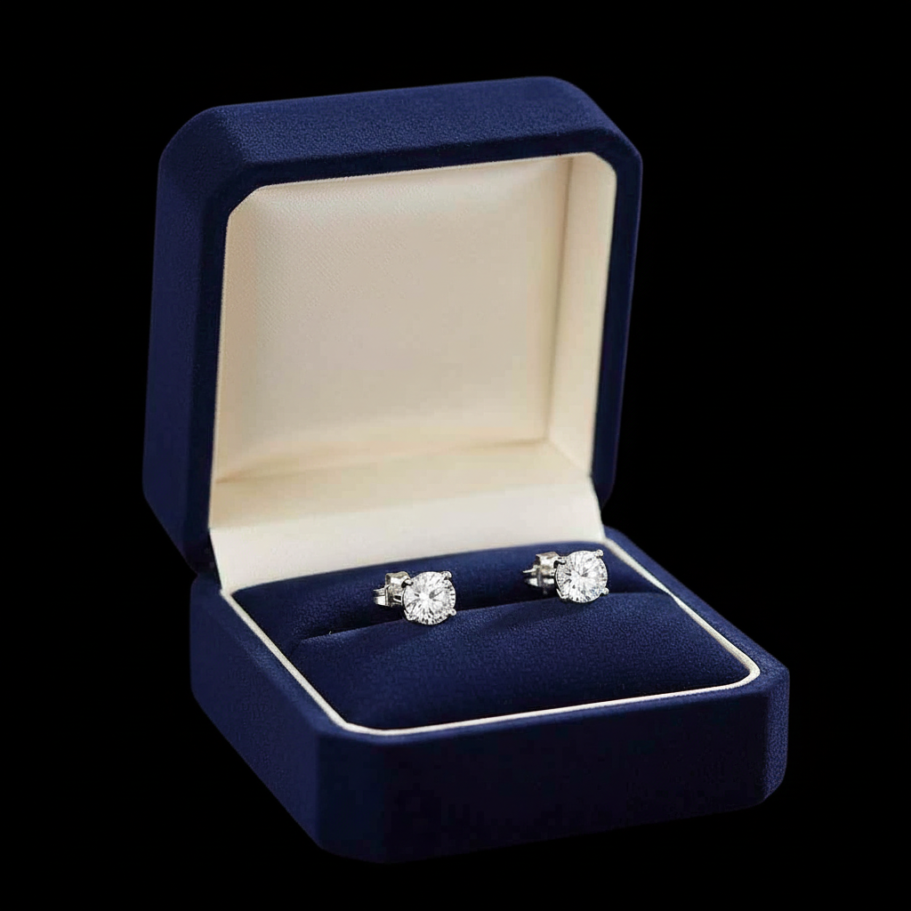 Lab Grown Diamond 2ct Total Solitaire four prong setting round diamond Studs