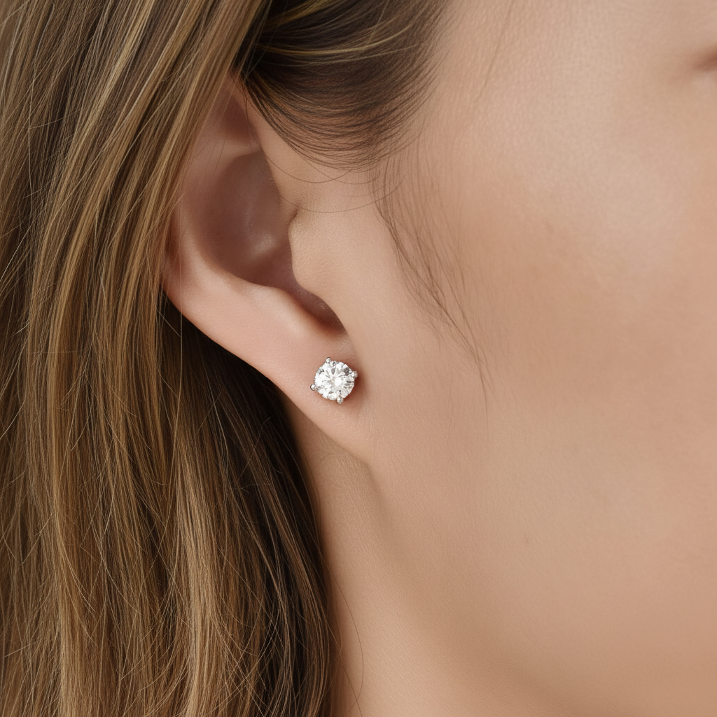 Lab Grown Diamond 2ct Total Solitaire four prong setting round diamond Studs