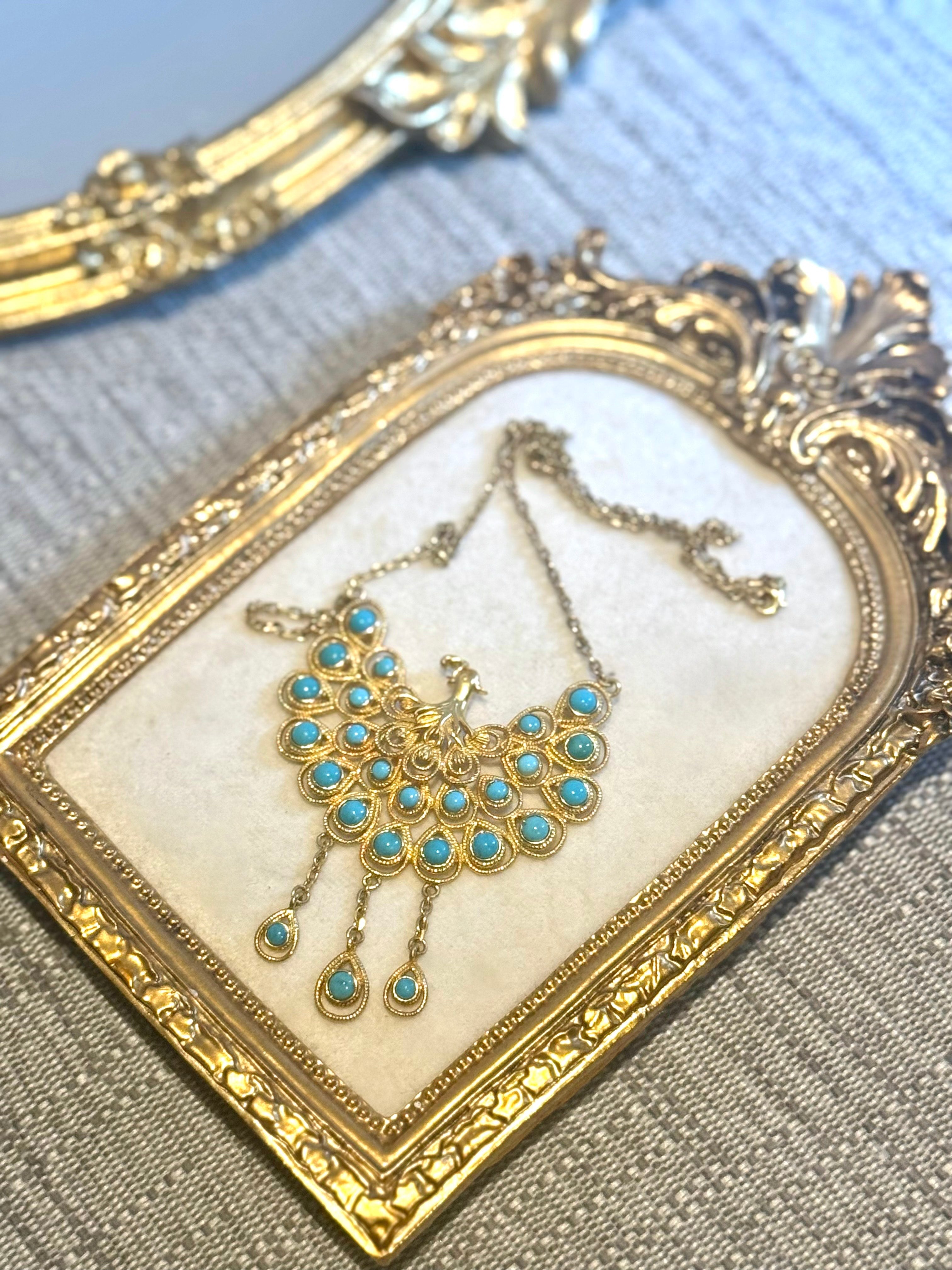 Turquoise Phoenix Statement Necklace – 14K Gold Plated | Handcrafted Vintage-Style Jewelry