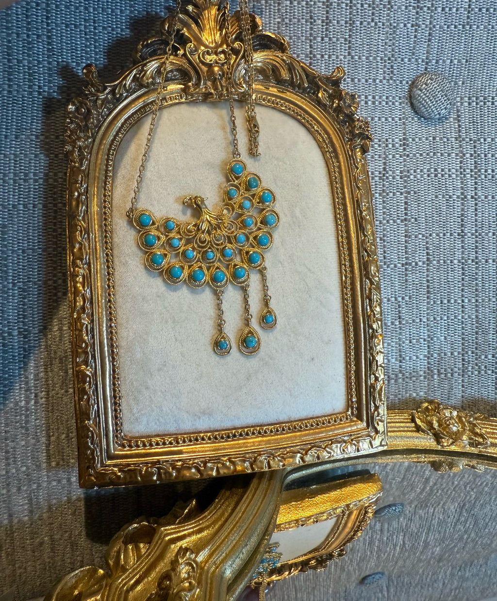 Turquoise Phoenix Statement Necklace – 14K Gold Plated | Handcrafted Vintage-Style Jewelry