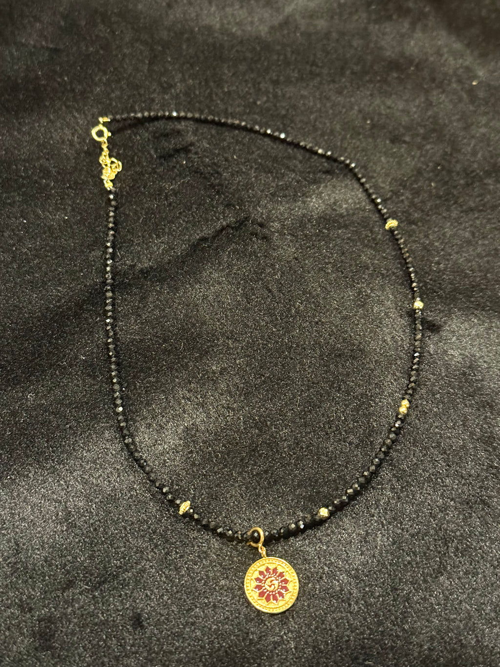 Black Tourmaline Two-Sided Necklace | 925 Gold-Plated Reversible Pendant with Black Beads