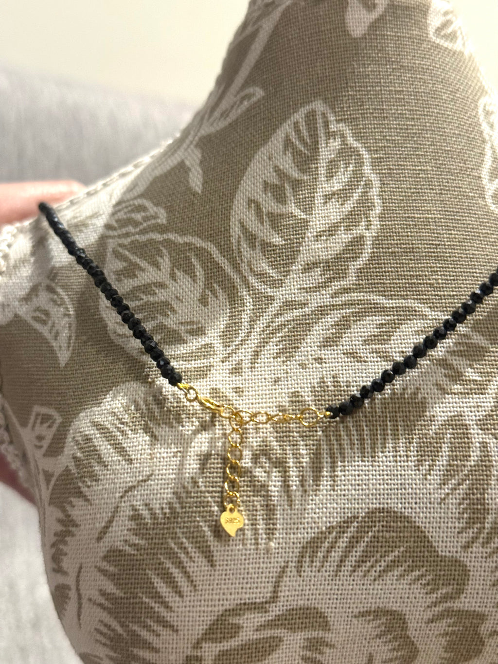 Black Tourmaline Two-Sided Necklace | 925 Gold-Plated Reversible Pendant with Black Beads