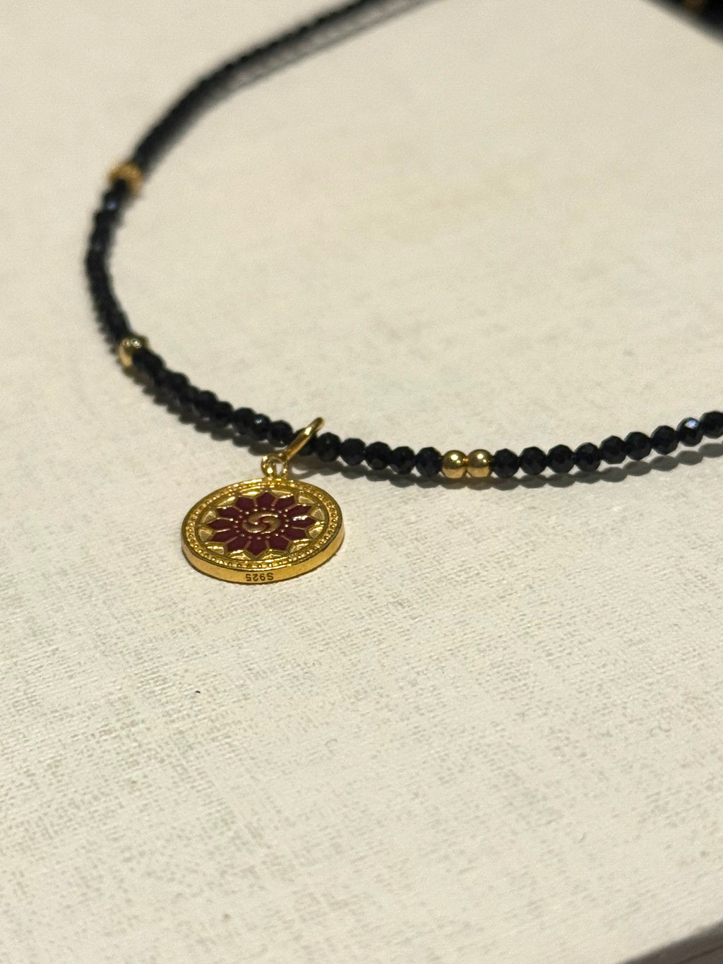 Black Tourmaline Two-Sided Necklace | 925 Gold-Plated Reversible Pendant with Black Beads