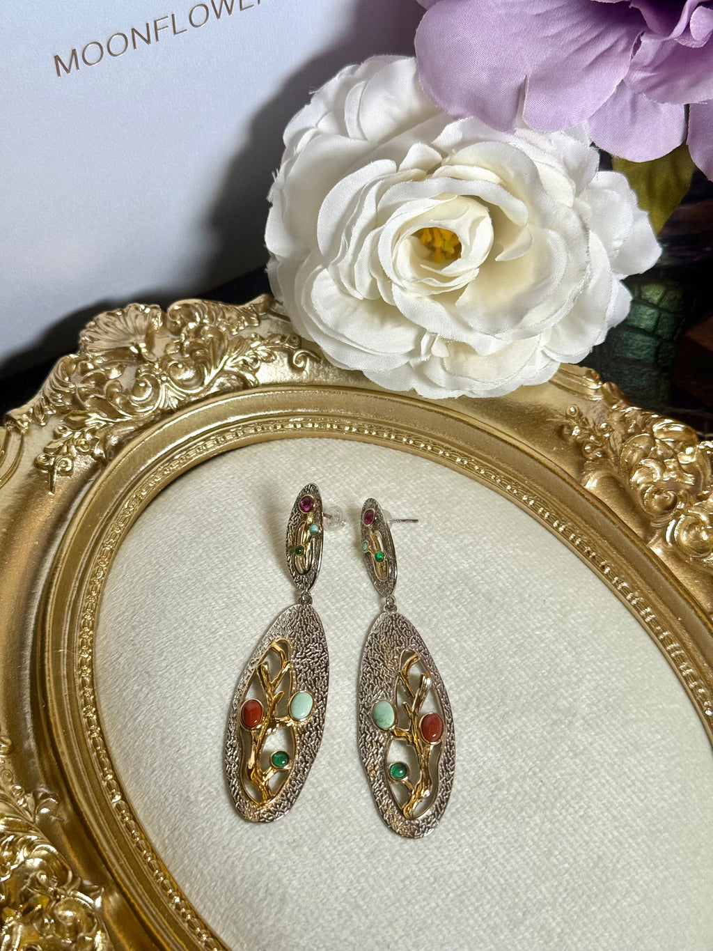 Turquoise, South Red Agate & Tourmaline 925 Sterling Silver Earrings | Multi-Stone Jewelry