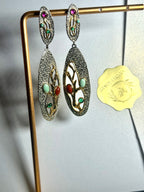 Turquoise, South Red Agate & Tourmaline Earrings