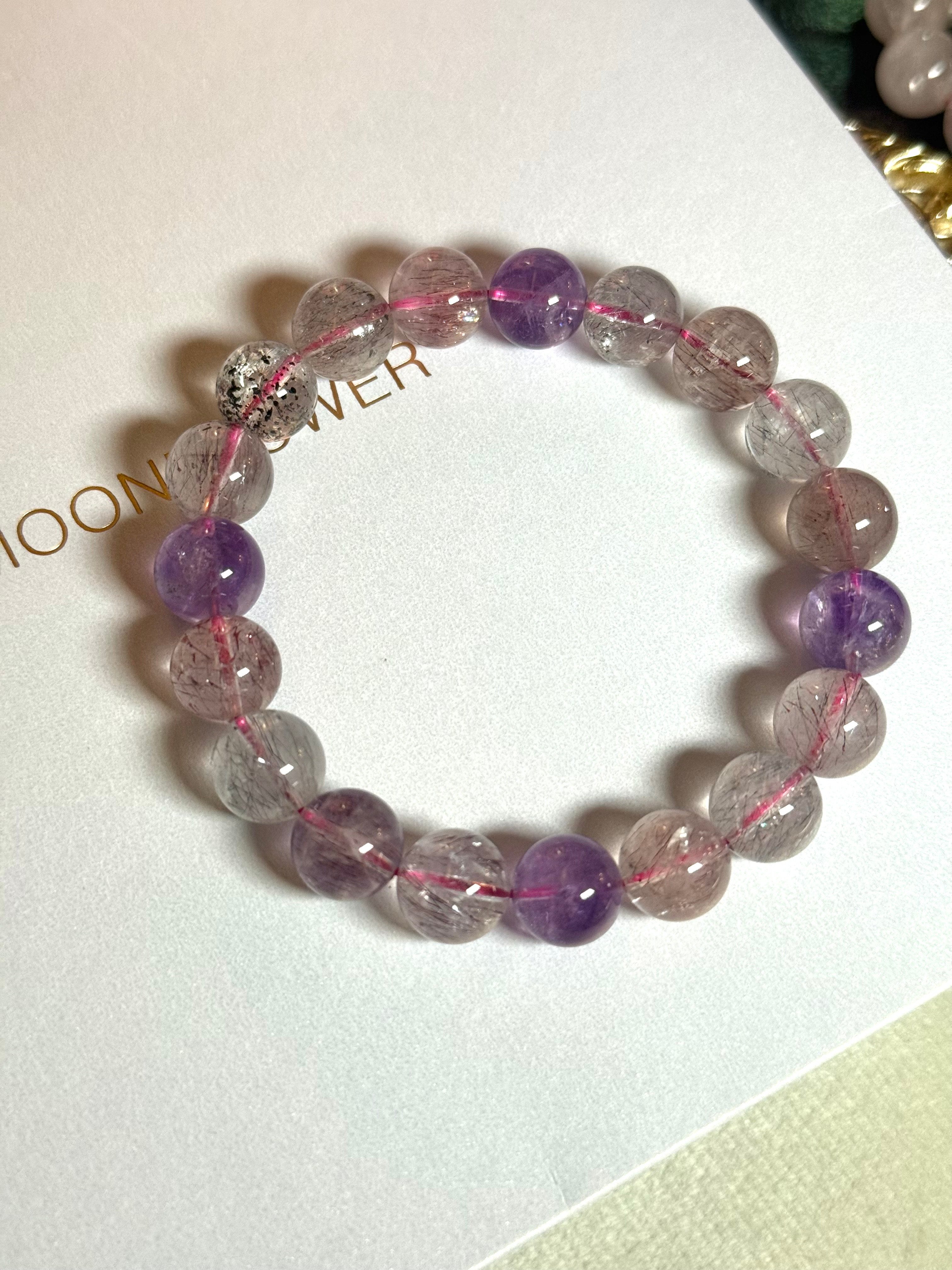 Purple Super 7 Crystal Beads | High-Energy Multi-Mineral Healing Beads