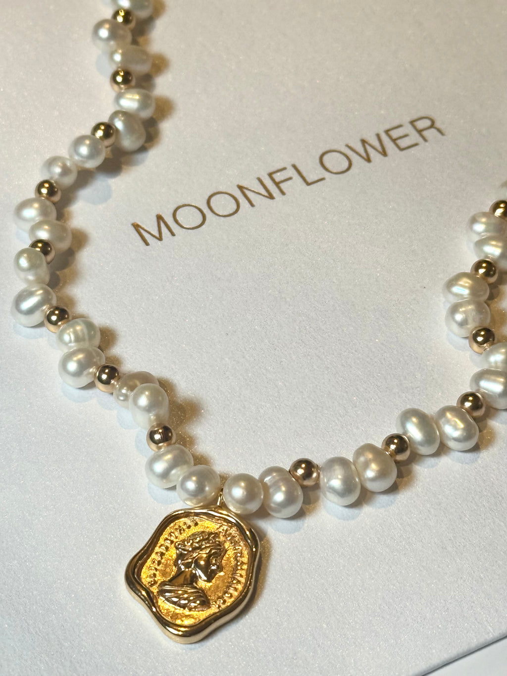 Vintage Style Natural Pearl Necklace with Queen Emblem | S925 Sterling Silver