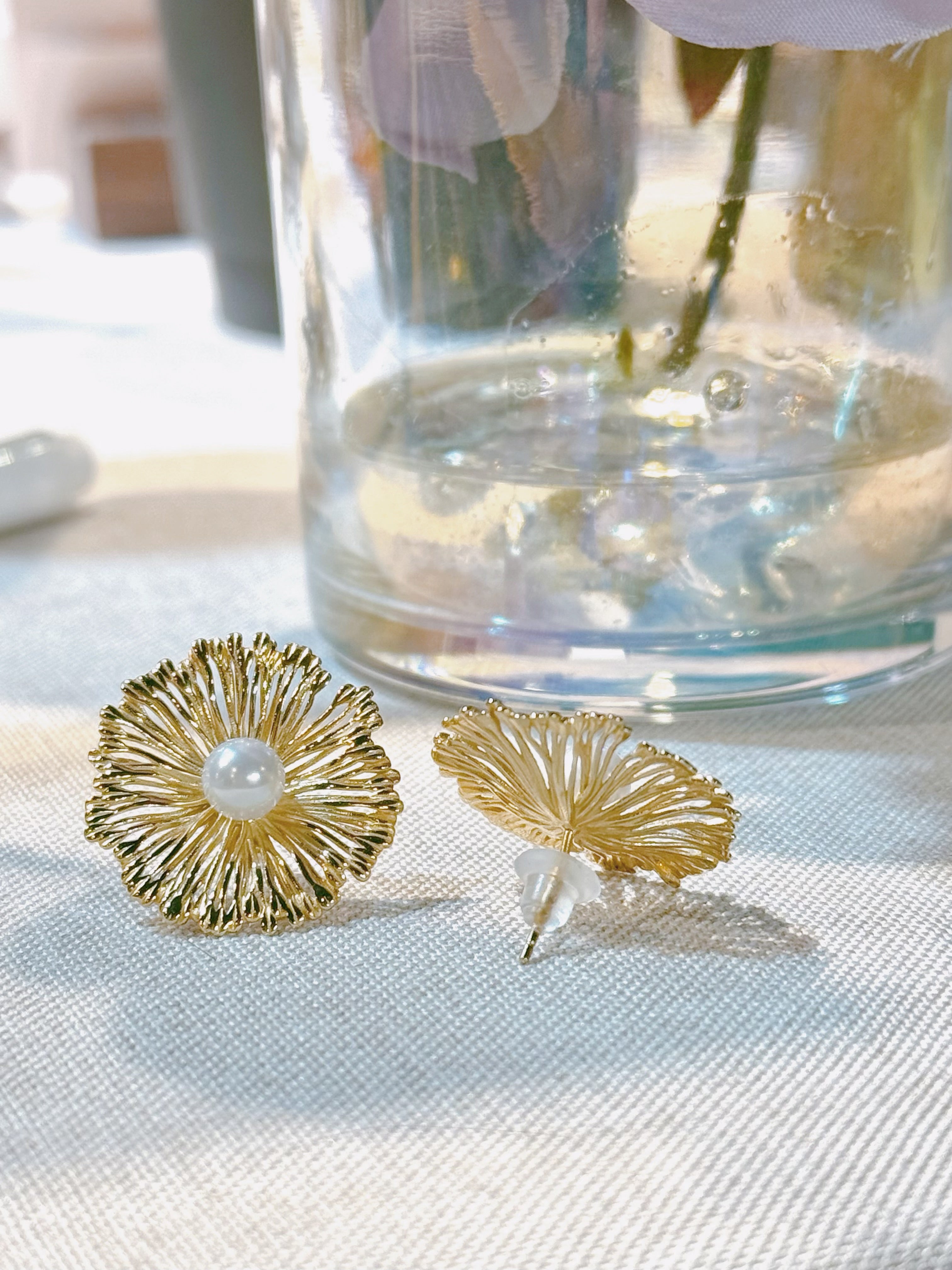 SunFlower Pearl Earrings | 925 Sterling Silver 18K Gold Plated