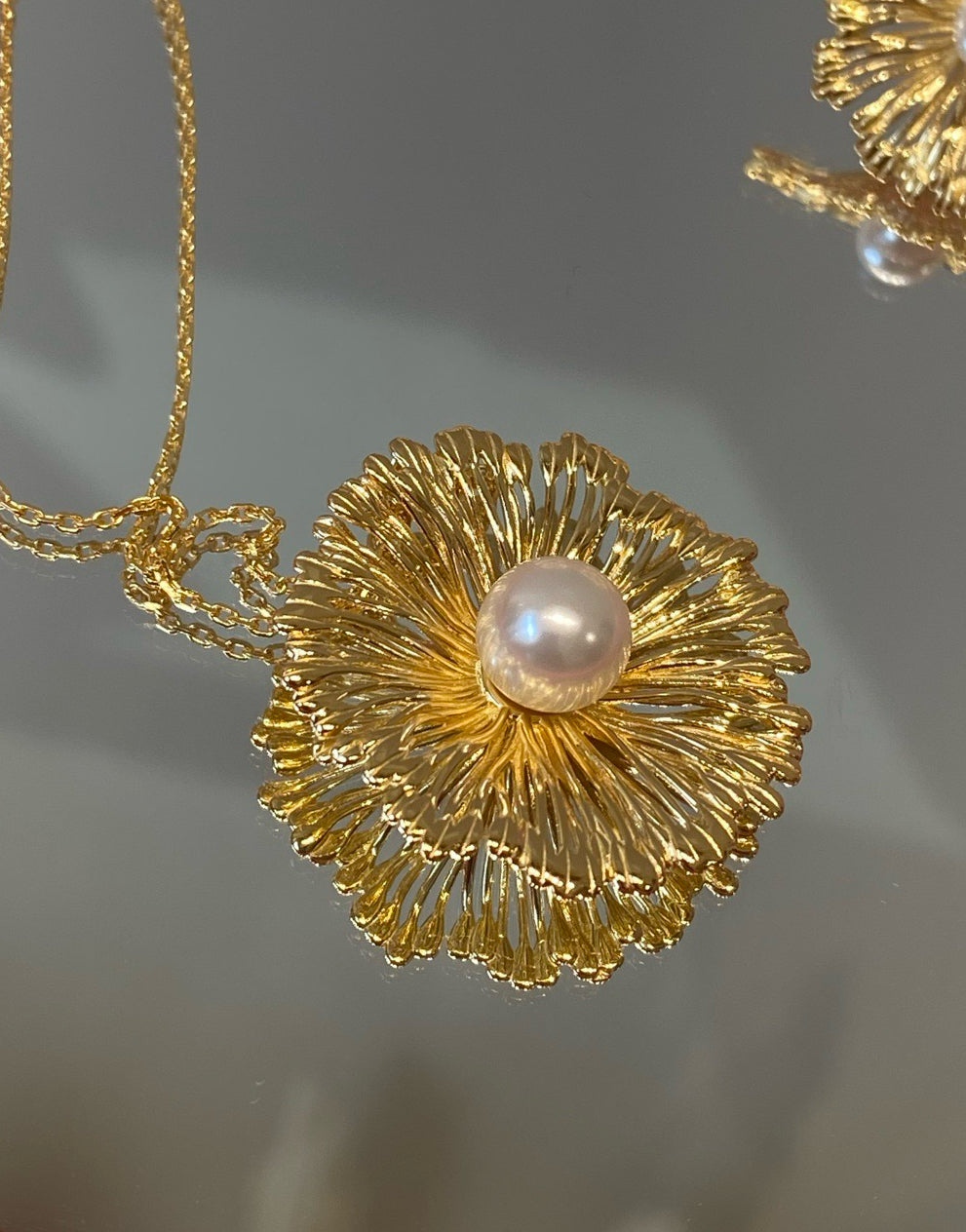 SunFlower Pearl Necklace | 925 Sterling Silver 18K Gold Plated