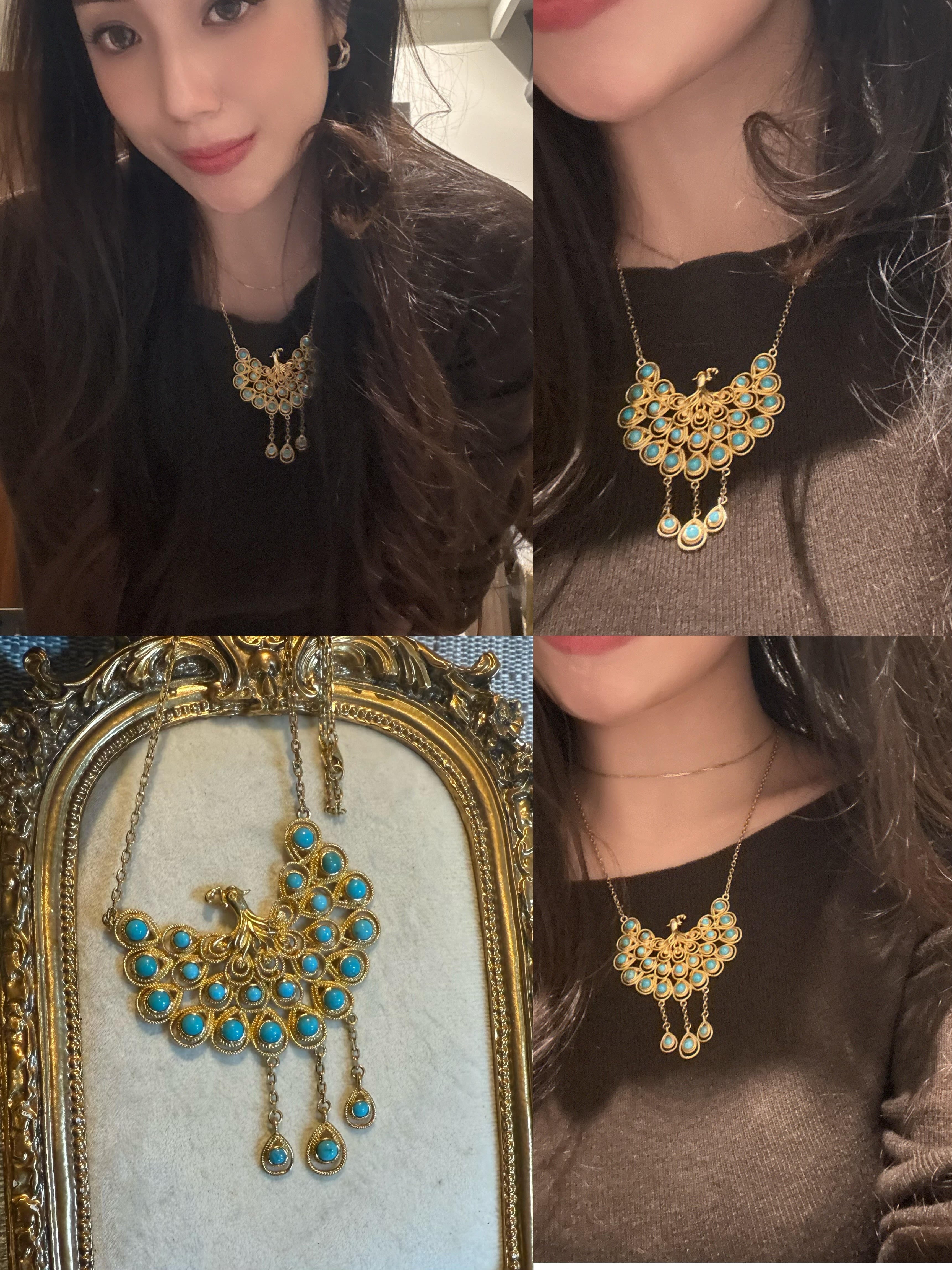 Turquoise Phoenix Statement Necklace – 14K Gold Plated | Handcrafted Vintage-Style Jewelry